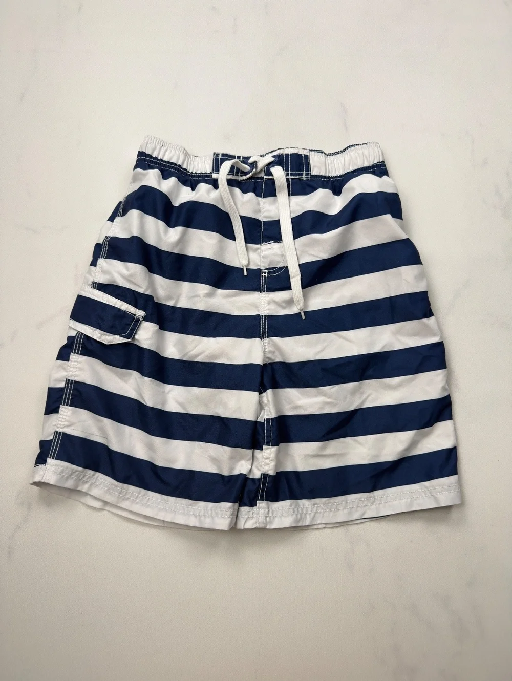 Kanu Swim Shorts Navy White Striped Pockets - Boys XL